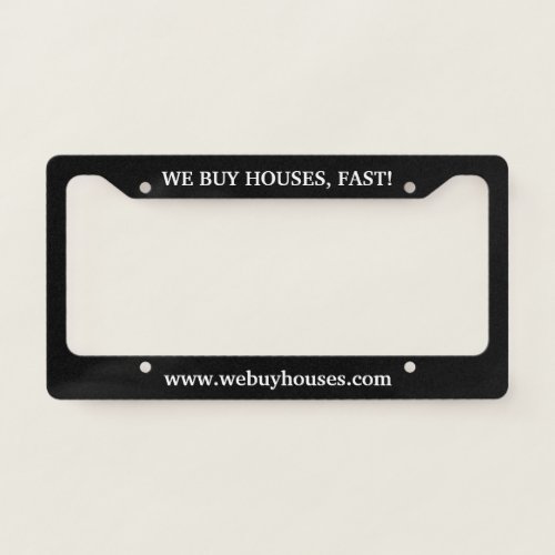 Black  White We Buy Houses Text Minimal Realtor License Plate Frame