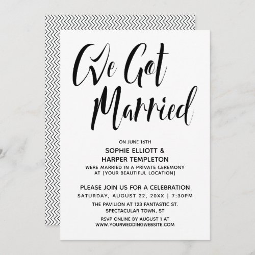 Black  White We Got Married Typography Party Invitation