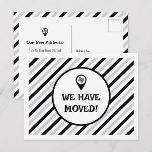 Black & White We Have Moved Striped Moving Postcard