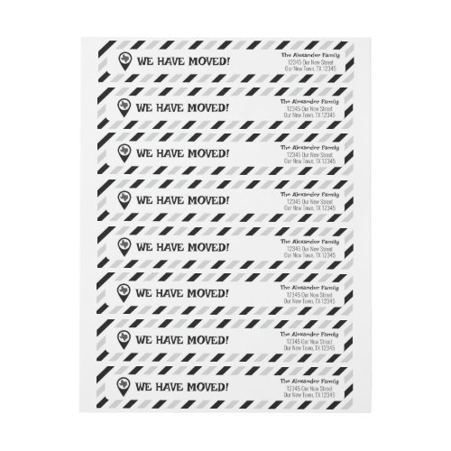 Black  White We Have Moved Striped Moving  Wrap Around Label