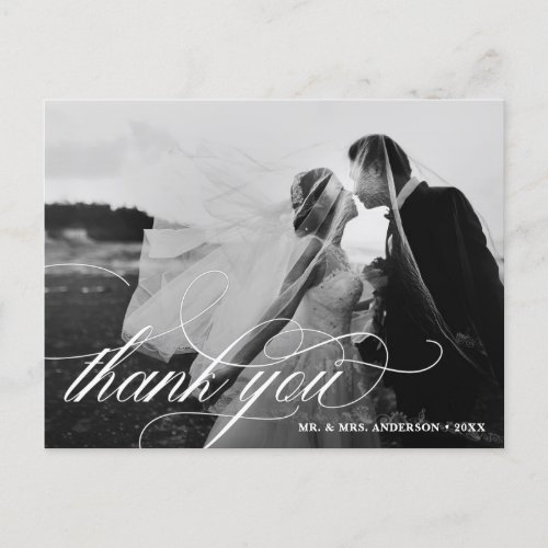 Black  White Wedding 2 Photo Thank You Postcard