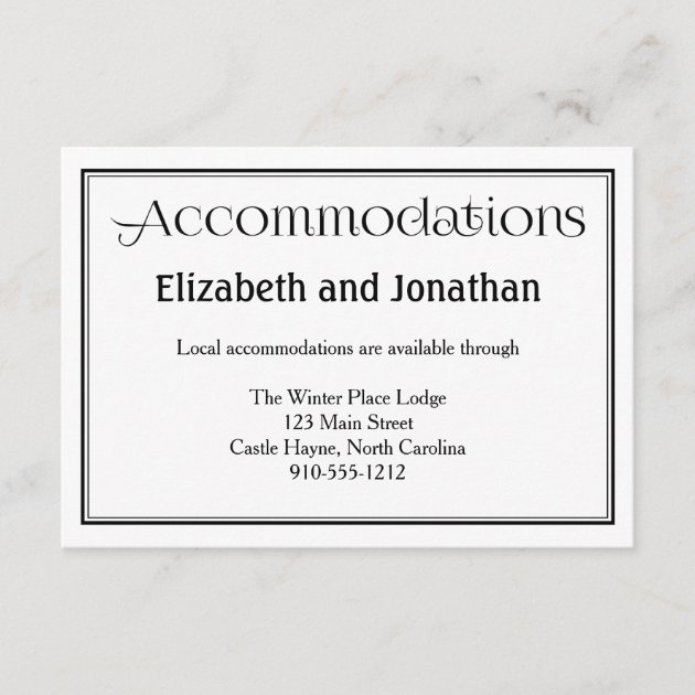 Black & White Wedding Accommodations Card
