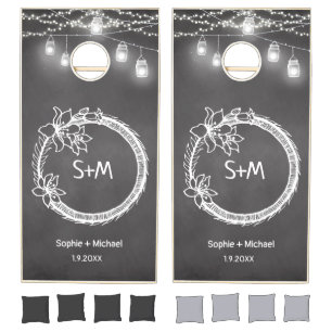 Black White Wedding Bride Groom Cornhole Set