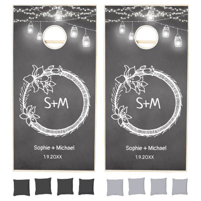 Black White Wedding Bride Groom Cornhole Set (Set)