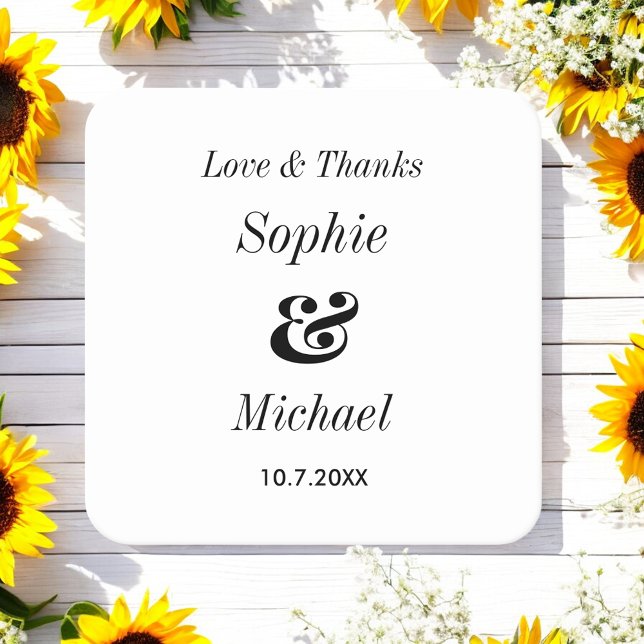 Black White Wedding Bride Groom  Square Paper Coaster (Creator Uploaded)