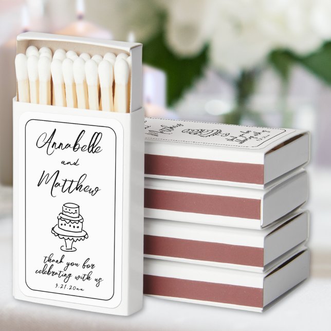 Black White Wedding Cake Favor Matchboxes (Hand Drawn Wedding Cake Favors Matchboxes)