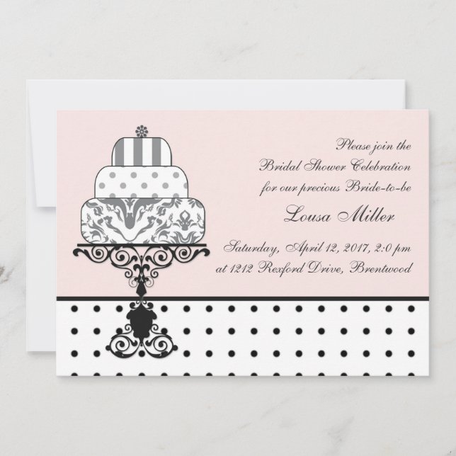Black white wedding cake, polka dot Bridal Shower Invitation (Front)