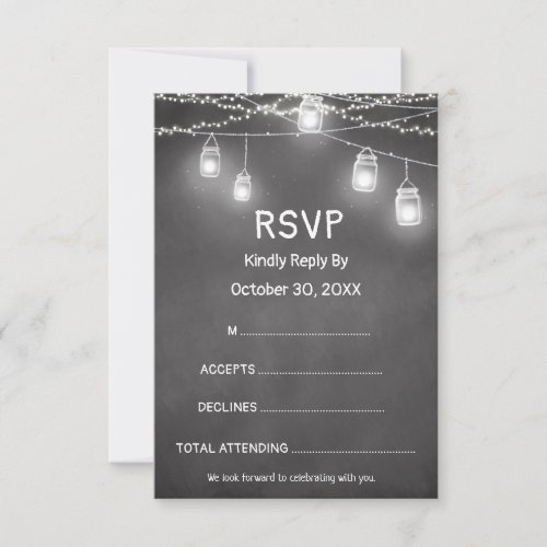 Black White Wedding Chalkboard Mason Jar RSVP Card