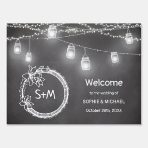 Black White Wedding Chalkboard Mason Jar Yard Sign