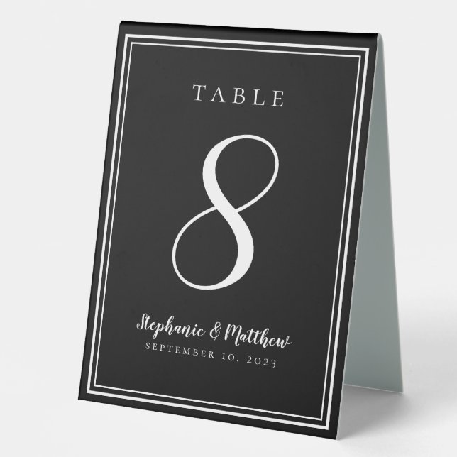 Black & White Wedding Chic Table Number Simple Tent (Front)
