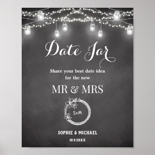 Black White Wedding Date Jar Sign Poster