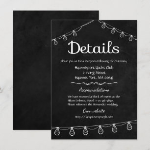 Black & White Wedding Details Chalkboard Lights Invitation