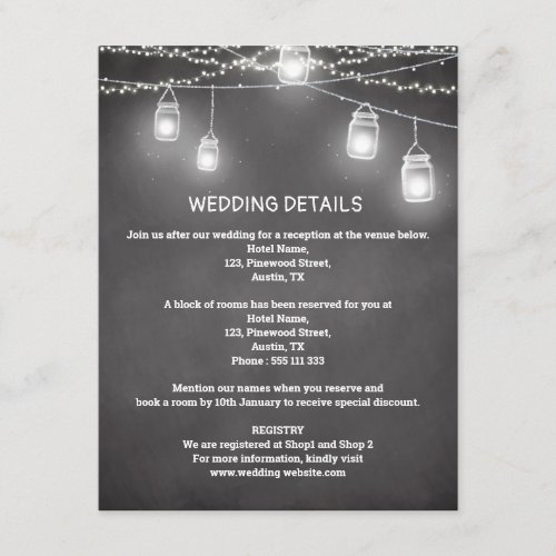 Black White Wedding Details Mason Jar Enclosure Card