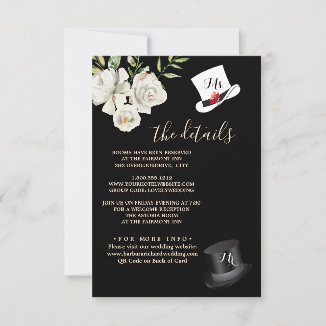 Black & White Wedding Details QR Enclosure Card  (Front)