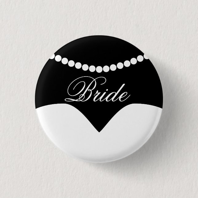 Black White Wedding Dress Pearl Necklace Bride Button (Front)