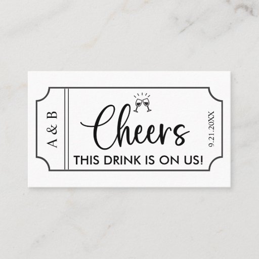 Customizable Black &amp; White Wedding Drink Ticket Voucher