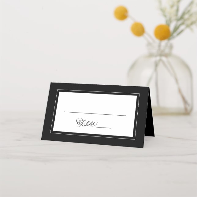 Black White Wedding Elegant Chic Border Modern Place Card (Front)