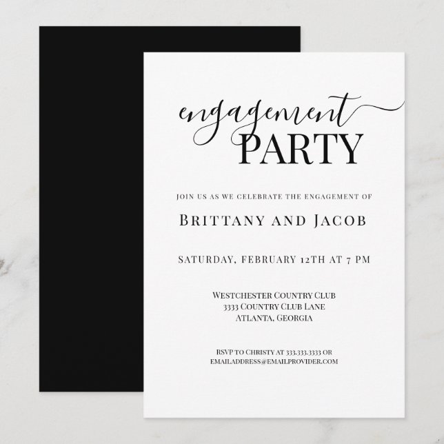 Black White Wedding Engagement Party Invitation (Front/Back)