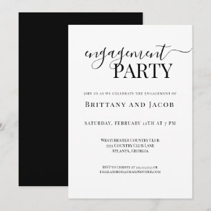 Black White Wedding Engagement Party Invitation