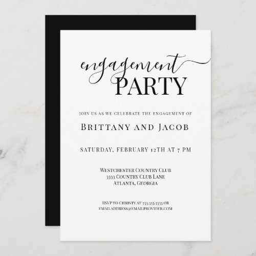 Black White Wedding Engagement Party Invitation