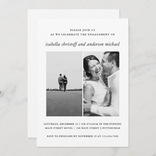 Black White Wedding Engagement Photo Invitation