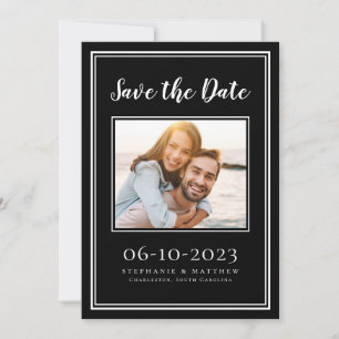 Black White Wedding Engagement Photo Simple Modern Save The Date