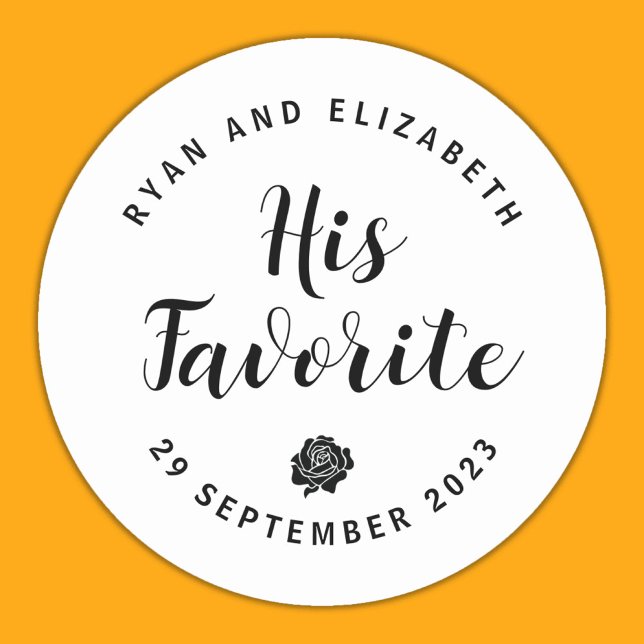 Black & White wedding favor labels & Stickers (His Favorite Favour Labels | His Favourite Sticker)
