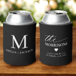 Black White Wedding Favor Monogram Name Heart Can Cooler<br><div class="desc">Add a chic, personalized touch to your wedding with our Black and White Monogram Name Heart can cooler. Crafted from high-quality neoprene, this stylish favor keeps drinks cold and hands dry while featuring a beautiful heart design with the couple's initial. The timeless black and white color combination adds elegance and...</div>