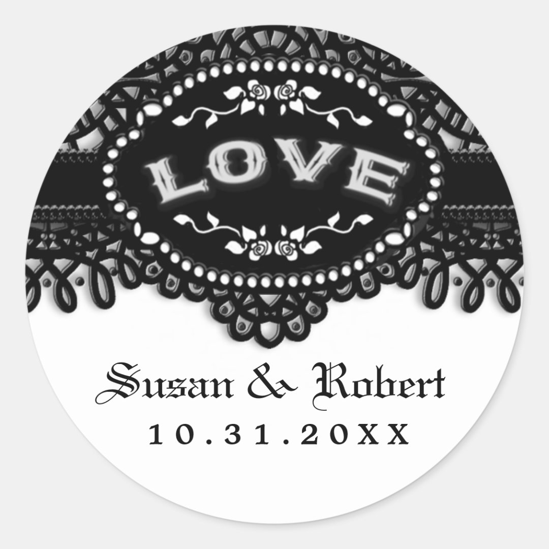 Black &amp; White Wedding Gothic LOVE Envelope Label | Zazzle