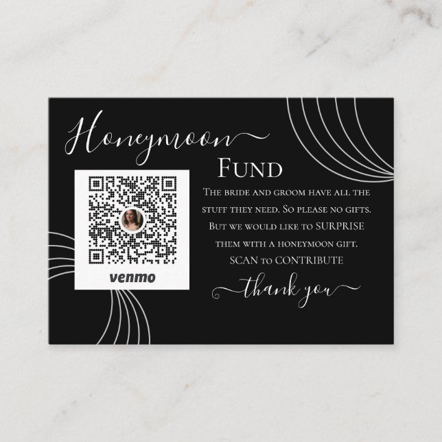 Black White Wedding Honeymoon Fund Registu Enclosure Card (Front)