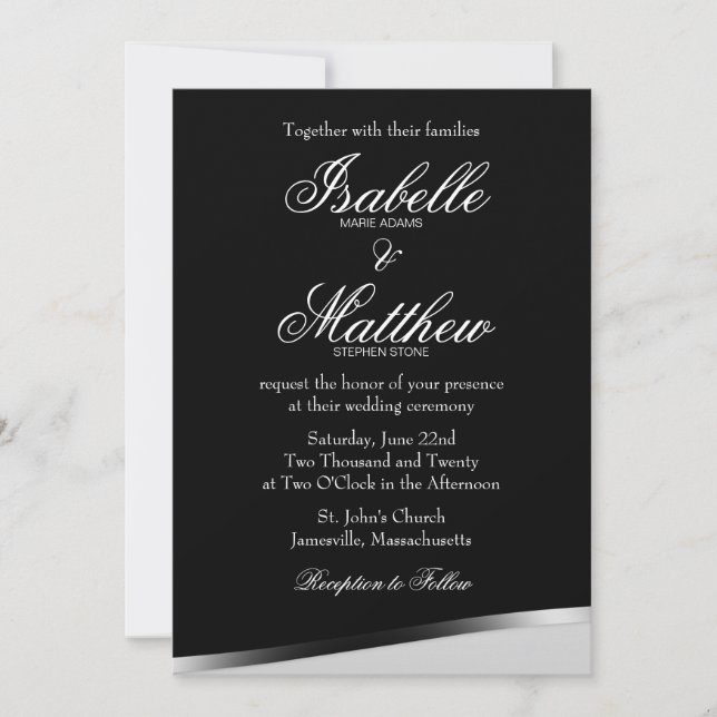 Black & White Wedding Invitation, Modern Border Invitation (Front)