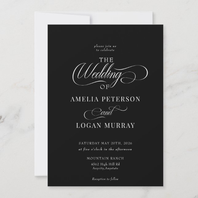 Black White Wedding Invitations (Front)
