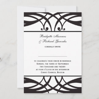 Black White Wedding Invitations Art Deco