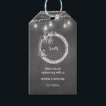 Black White Wedding Mason Jar Chalkboard Gift Tags<br><div class="desc">Black White Wedding Gift Tags with rustic chalkboard background, string lights, mason jar, floral wreath and couple initials. More products with this design in the collection below.</div>