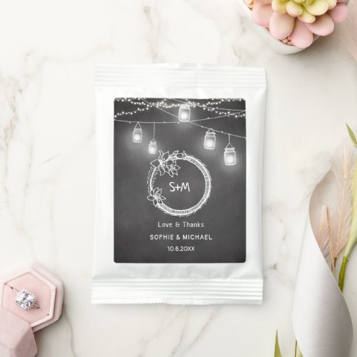 Black White Wedding Mason Jar String Lights Margarita Drink Mix