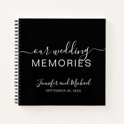Black White Wedding Memories Names Elegant Script Notebook