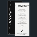 Black White Wedding Menu Calligraphy minimalist<br><div class="desc">Delight your guests and add a touch of sophistication to your wedding reception with our Black White Wedding Menu featuring minimalist calligraphy. Designed for those who appreciate the beauty of simplicity, this menu exudes elegance and modern charm. The use of a stylish script font adds a personalized and artistic touch...</div>