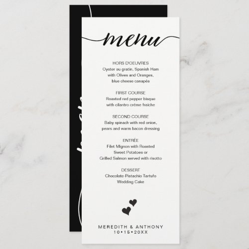 Black White Wedding Menu Calligraphy minimalist