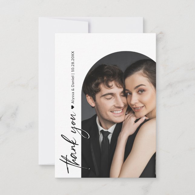Black White Wedding Minimalist Arch Photo  Thank You Card (Front)