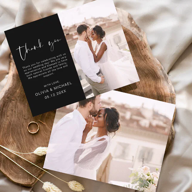 Black White Wedding Minimalist Thank You Cards | Zazzle