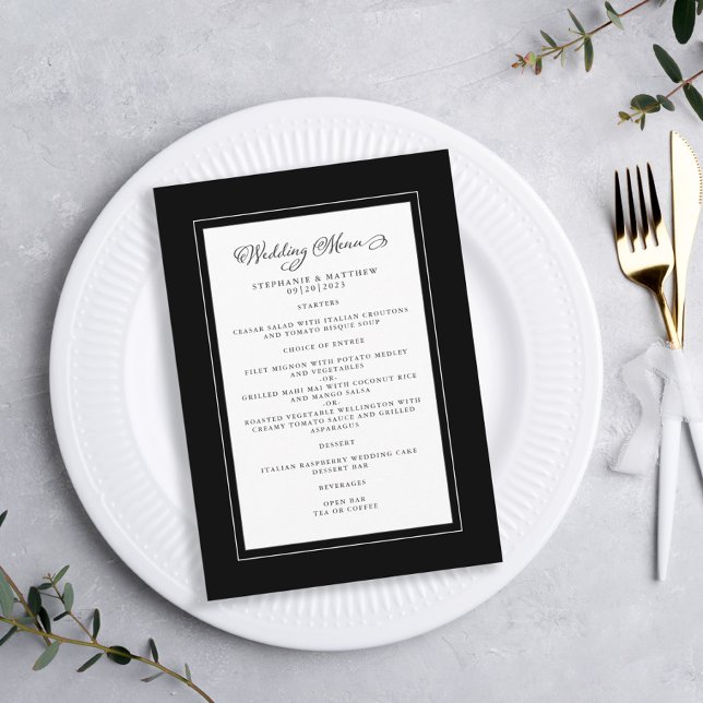 Black & White Wedding Modern Chic Borders Menu (Creator Uploaded)