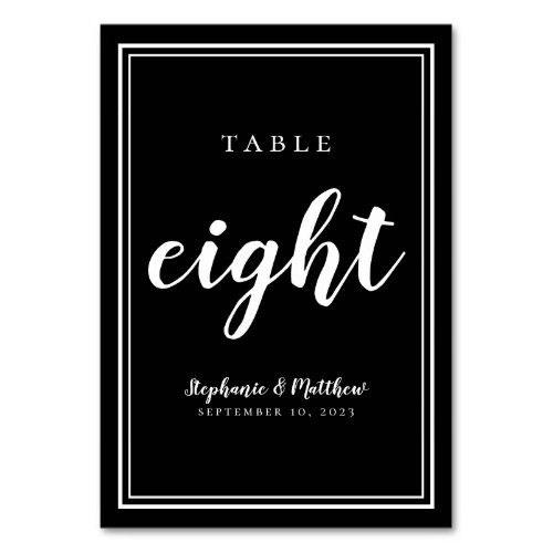 Black White Wedding  Modern Simple Table Eight Table Number