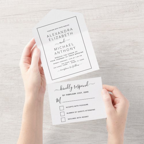 Black White Wedding Modern Typography All In One Invitation