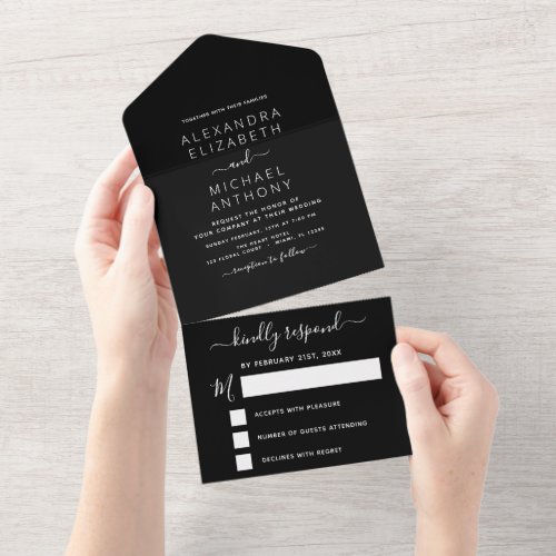 Black White Wedding Modern Typography All In One Invitation