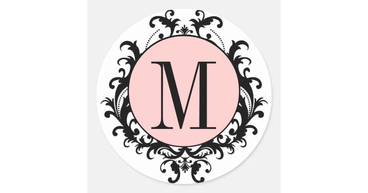 black_white_wedding_monogram_m_damask_pink_label r835096b784594cb3879b1fd1e742cecb_v9waf_8byvr_630
