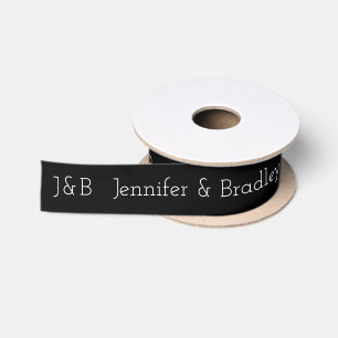 Black White Wedding Monogram Names Satin Ribbon