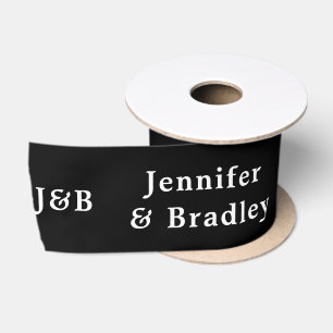 Black White Wedding Monogram Personalized Names Satin Ribbon