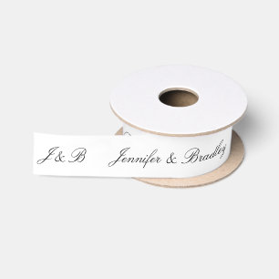 Black White Wedding Monogram Personalized Names Satin Ribbon