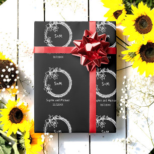 Black White Wedding Monogram Wrapping Paper
