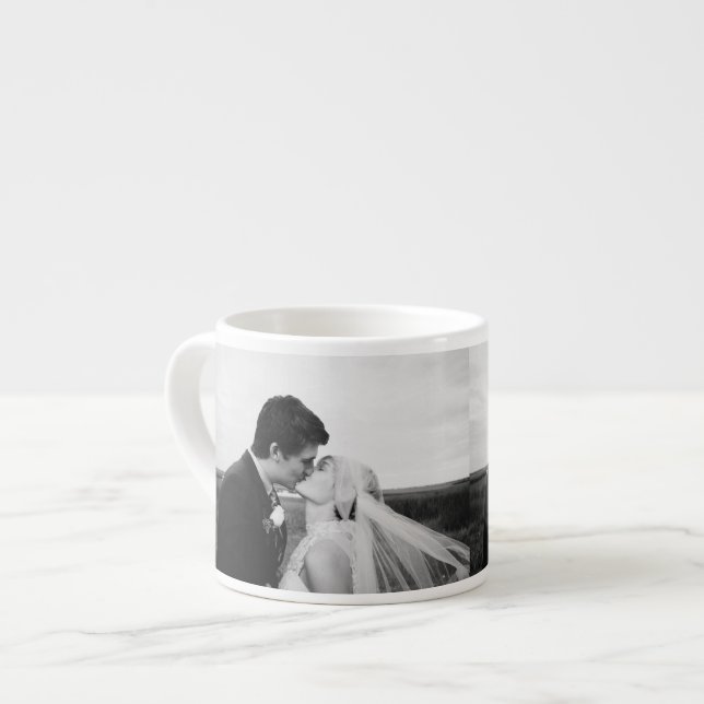 Black & White Wedding or 2 Photo Faux Panoramic Espresso Cup (Front Left)
